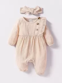 Recién nacido Bebé Mono ribete con fruncido con textura con diadema - Albaricoque - Ver 1