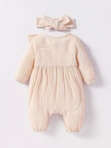 Recién nacido Bebé Mono ribete con fruncido con textura con diadema - Albaricoque - Ver 2