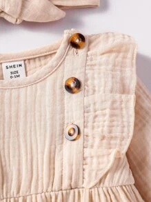 Recién nacido Bebé Mono ribete con fruncido con textura con diadema - Albaricoque - Ver 6