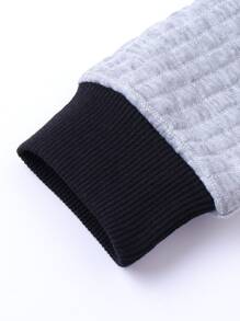 SHEIN Young Boy Letter Patched Two Tone Hoodie & Sweatpants - Black - View 3