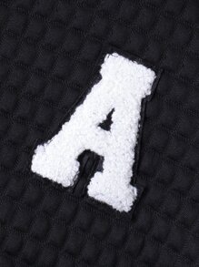 SHEIN Young Boy Letter Patched Two Tone Hoodie & Sweatpants - Black - View 5