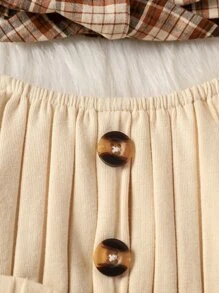 SHEIN 嬰兒格紋印花前蝴蝶結荷葉袖連衣裙和頭巾 - 彩色 - 查看 5