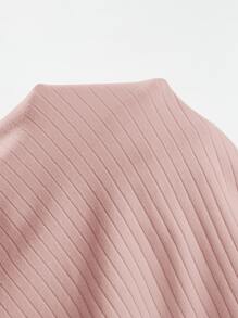 SHEIN EZwear Vestido ajustado tejido de canalé ribete en forma de lechuga - Rosa Pálido - Ver 6