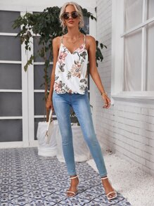 SHEIN Clasi Top Cami Floral Con Escote Cruzado - Multicolor - Ver 3