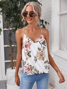 SHEIN Clasi Top Cami Floral Con Escote Cruzado - Multicolor - Ver 4