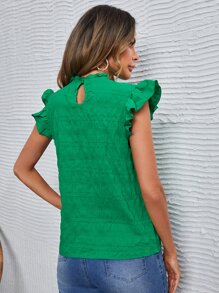 SHEIN LUNE Áo sơ mi nữ Nút Xù màu trơn Thanh lịch - màu xanh lá - Xem 2