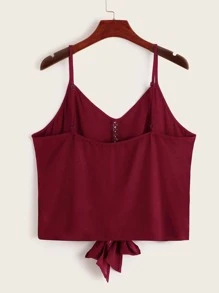 SHEIN VCAY Lace Insert Knotted Cami Top - Burgundy - View 2