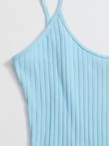 SHEIN Qutie 開衩下擺羅紋針織包臀連衣裙 - 淺藍色 - 查看 3