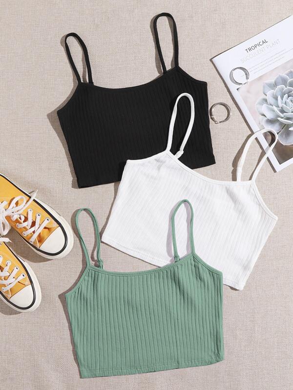 SHEIN EZwear Sommer 3er Set Rippstrick Crop Cami Top
