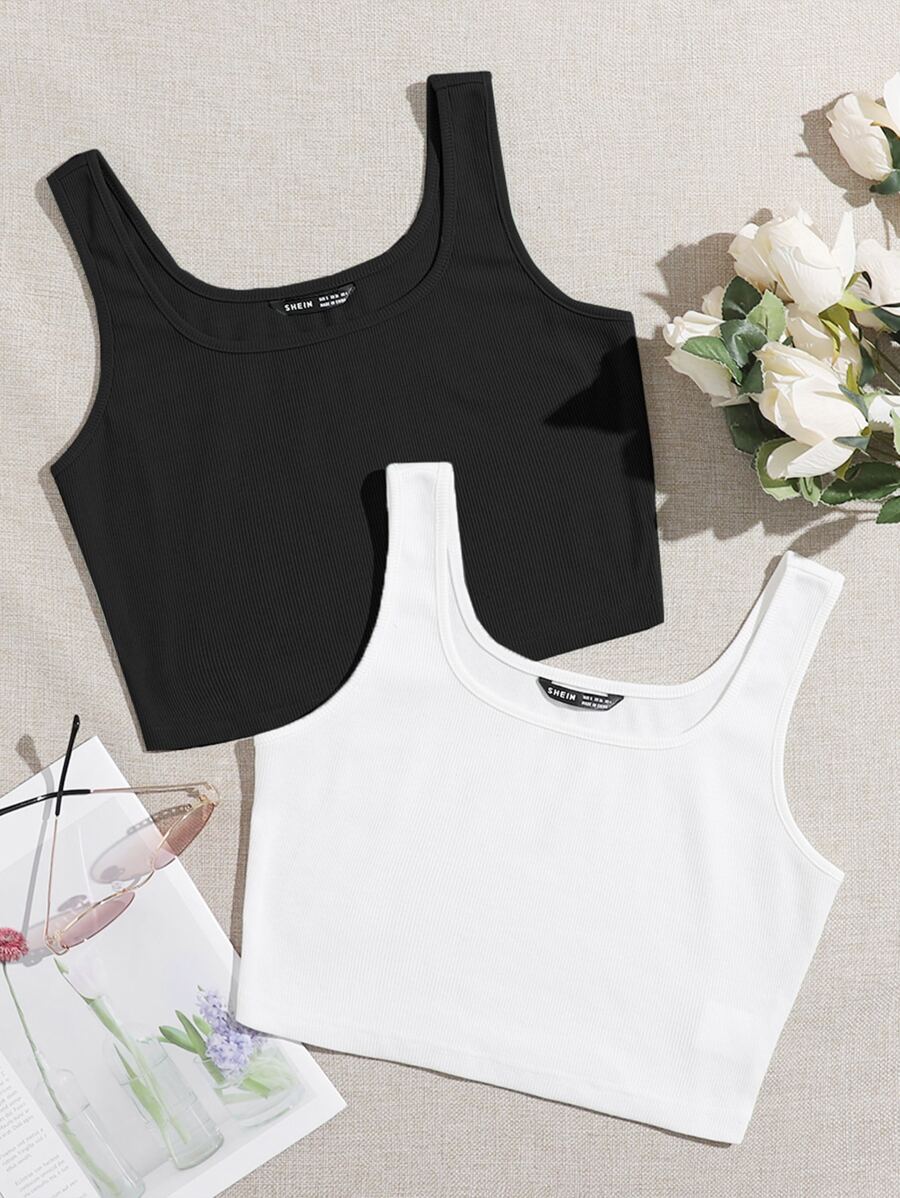 Muchica 2 gói áo ba lỗ dệt kim - Đen và trắng - Xem 1