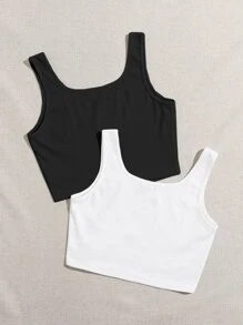 Muchica 2 gói áo ba lỗ dệt kim - Đen và trắng - Xem 2