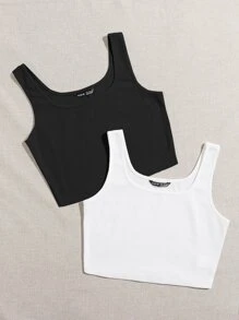 Muchica 2 gói áo ba lỗ dệt kim - Đen và trắng - Xem 4