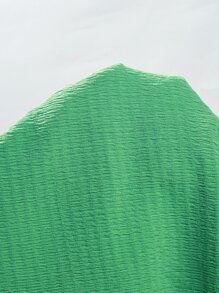SHEIN LUNE Áo sơ mi nữ Nút Xù màu trơn Thanh lịch - màu xanh lá - Xem 6