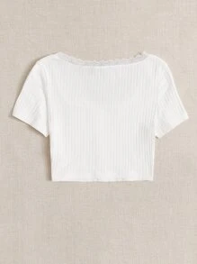 SHEIN Qutie 蕾絲邊紐扣衣 - 白色 - 查看 2