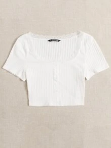 SHEIN Qutie 蕾絲邊紐扣衣 - 白色 - 查看 3