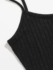 SHEIN EZwear Rib-knit Crop Cami Top & Knot Waist Leggings Set - Black - View 3