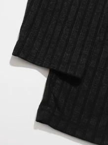 SHEIN EZwear Rib-knit Crop Cami Top & Knot Waist Leggings Set - Black - View 4
