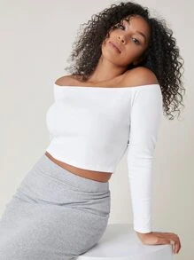 SHEIN BASICS Top Corto De Hombros Descubiertos Para Tallas Grandes - Blanco - Ver 1