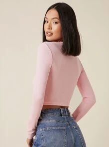 SHEIN BASICS Playera Corta Sólida Con Cuello De Cuchara - Rosa Pálido - Ver 2