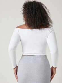 SHEIN BASICS Top Corto De Hombros Descubiertos Para Tallas Grandes - Blanco - Ver 2