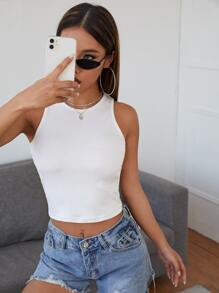 SHEIN EZwear 素色短版背心上衣 - 白色 - 查看 3