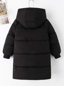 Abrigo acolchado con capucha y mangas raglán para niño preadolescente - Negro - Ver 2