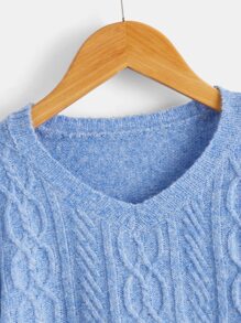SHEIN Toddler Girls Cable Knit Jumper - Blue - View 3