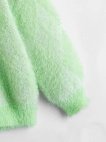 SHEIN Toddler Girls Argyle Pattern Drop Shoulder Fluffy Knit Jumper - Lime Green - View 4