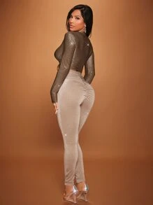 SHEIN SXY High Waist Scrunch Butt Glitter Leggings - Brown - View 4