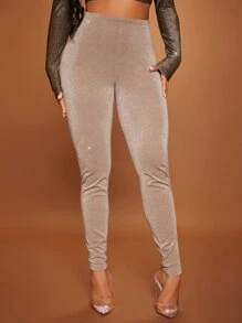 SHEIN SXY High Waist Scrunch Butt Glitter Leggings - Brown - View 5