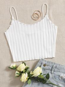 SHEIN EZwear Lettuce Trim Cami Top - White - View 1