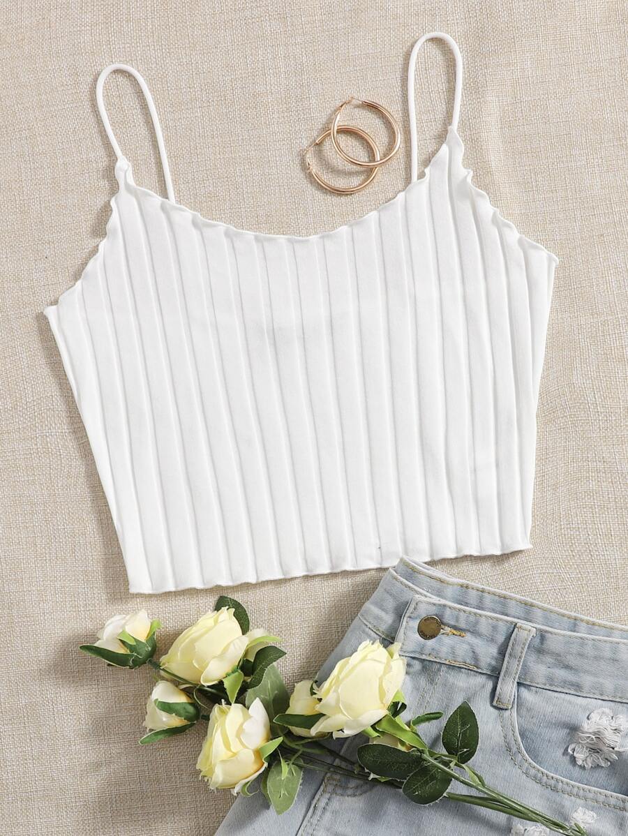 SHEIN EZwear Lettuce Trim Cami Top - White - View 1