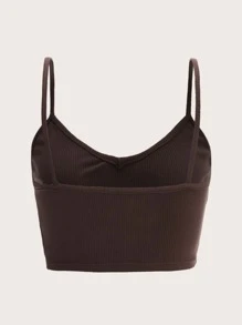 SHEIN EZwear Solid Rib-knit Cami Top - Chocolate Brown - View 2