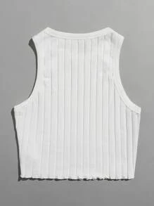 Muchica Lettuce Trim Rib-knit Tank Top - White - View 2