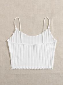 SHEIN EZwear Lettuce Trim Cami Top - White - View 2