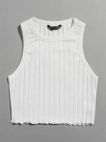 Muchica Lettuce Trim Rib-knit Tank Top - White - View 3