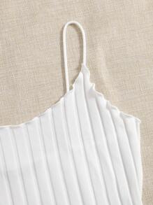 SHEIN EZwear Lettuce Trim Cami Top - White - View 4