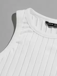 Muchica Lettuce Trim Rib-knit Tank Top - White - View 5