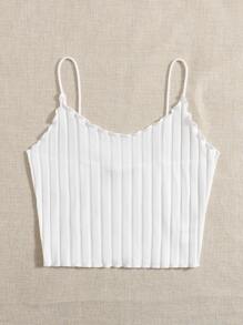 SHEIN EZwear Lettuce Trim Cami Top - White - View 5