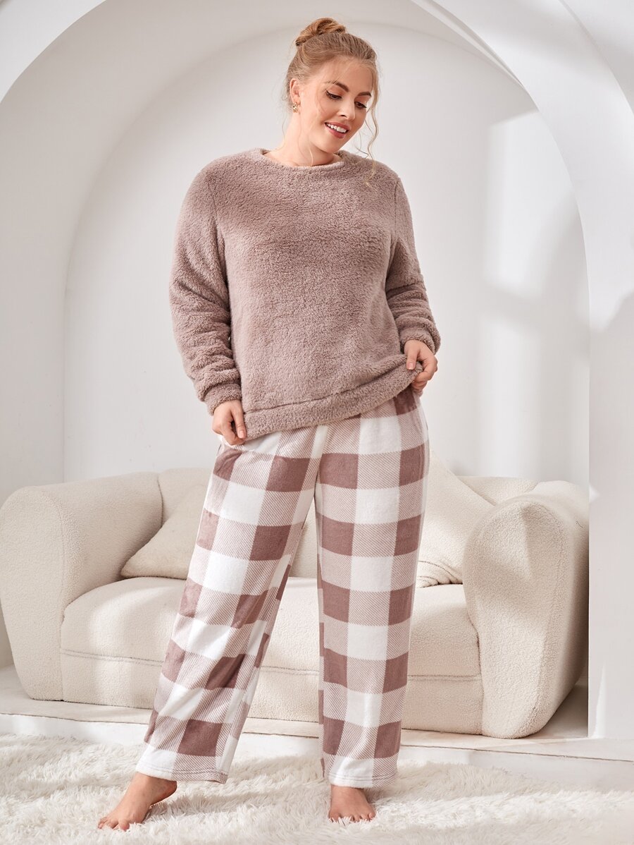 Plus Buffalo Plaid Print PJ Set - Multicolor - View 1