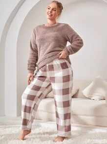 Plus Buffalo Plaid Print PJ Set - Multicolor - View 3