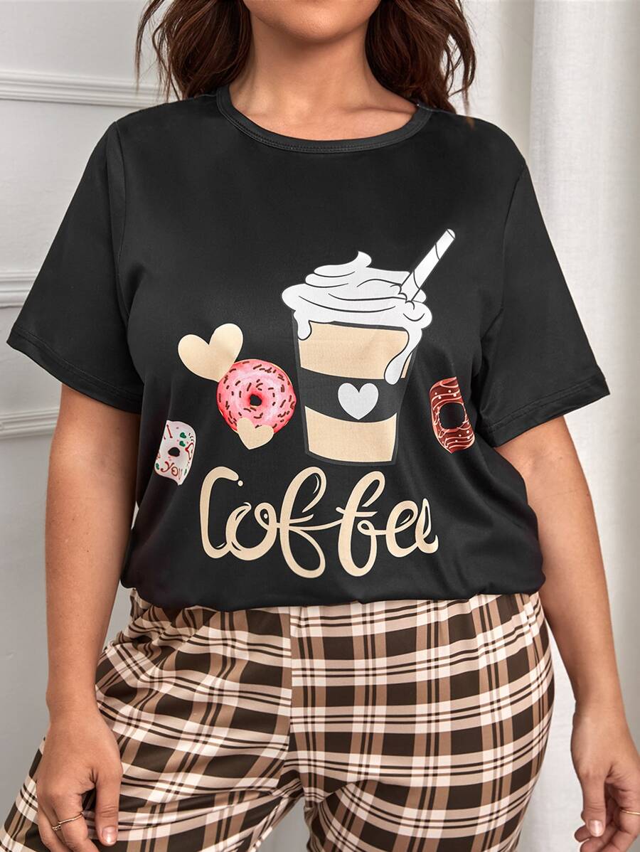 Top para dormir con estampado de café & letra - Negro - Ver 1