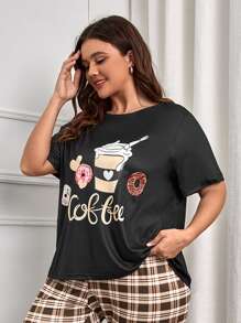 Top para dormir con estampado de café & letra - Negro - Ver 4