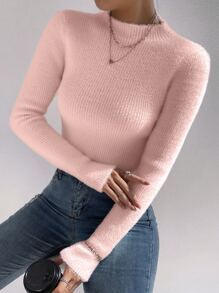 Chiquease Mock Neck Fuzzy Jumper - Baby Pink - View 1