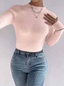 Chiquease Mock Neck Fuzzy Jumper - Baby Pink - View 4