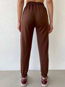 Cottnline Slant Pocket Drawstring Waist Joggers - Brown - View 4