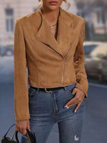 Zip Up Faux Suede Jacket