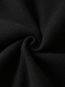 SHEIN EZwear 骷髅圖案拉鏈開襟落肩袖抽繩加絨內裏連帽衫 - 黑色 - 查看 4