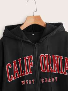 SHEIN EZwear Quần áo thể thao nữ Dây kéo Túi Lá thư Giải trí - màu đen - Xem 5