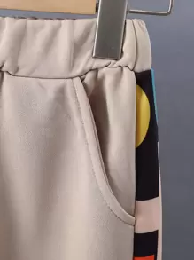 SHEIN 青少年男孩字母圖案運動衫和運動褲 - 卡其色 - 查看 3